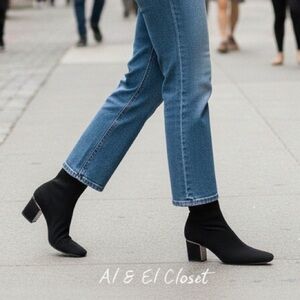 DKNY Cavale Square Toe Heeled Sock Boots Black Size 9 New With Box